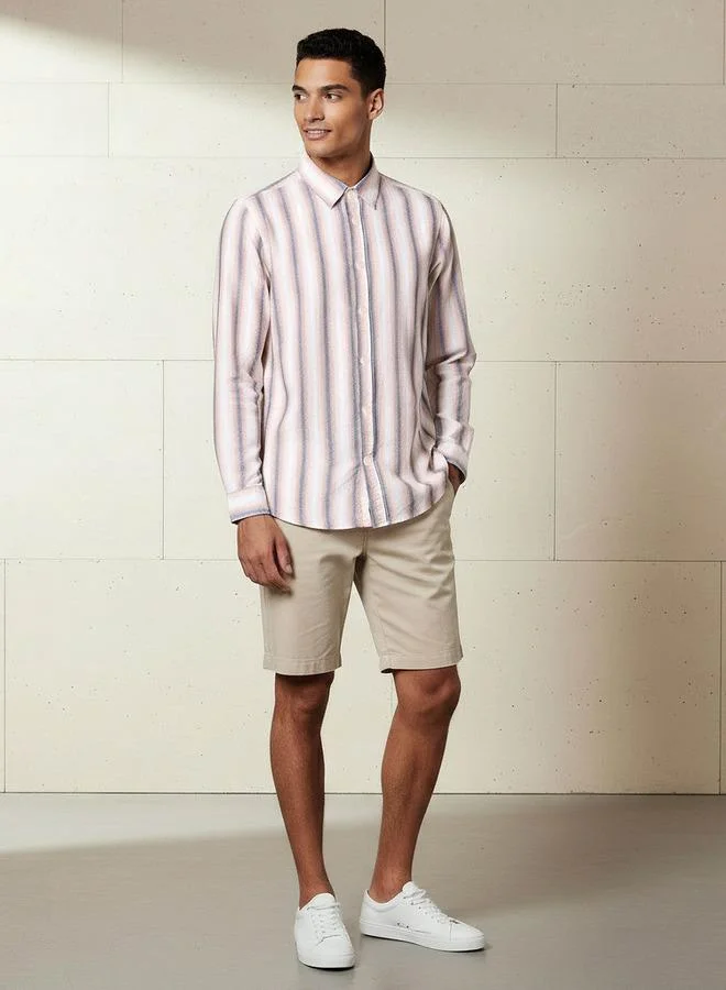 سبلاش فيڤ Men Regular Fit Collared Striped Long Sleeve Shirt